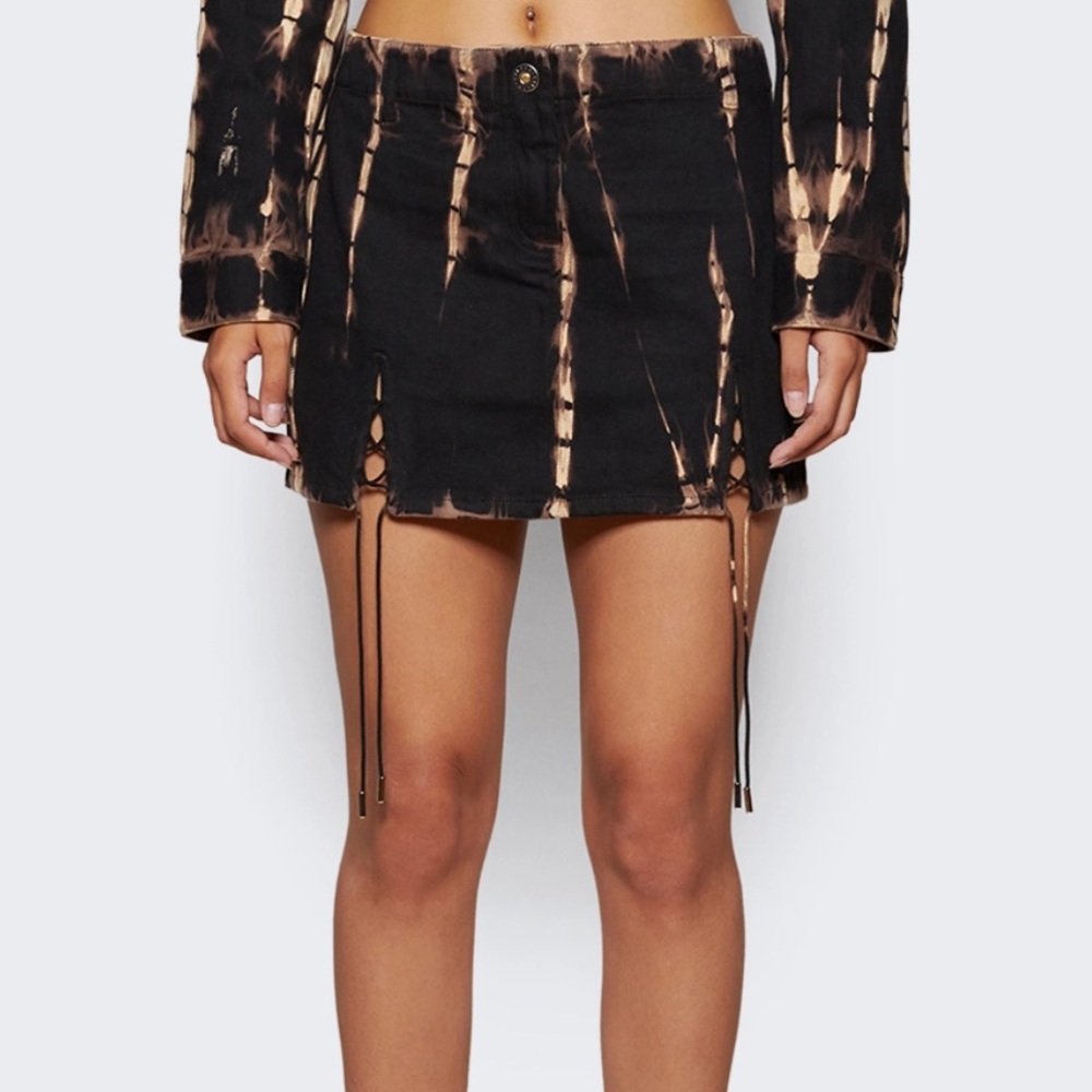 DION LEE DENIM V-WIRE MINI SKIRT BLACK Tie Dye